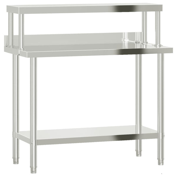 Kitchen Work Table With Overshelf 110X55x120 Cm Stainless Steel Kitchen Carts