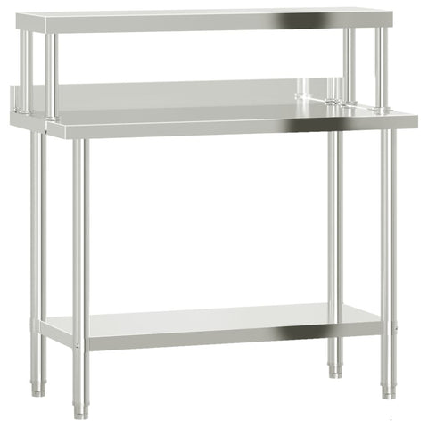 Kitchen Work Table With Overshelf 110X55x120 Cm Stainless Steel Kitchen Carts