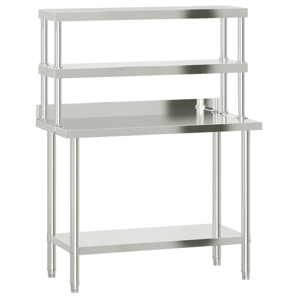Kitchen Work Table With Overshelf 110X55x150 Cm Stainless Steel Kitchen Carts