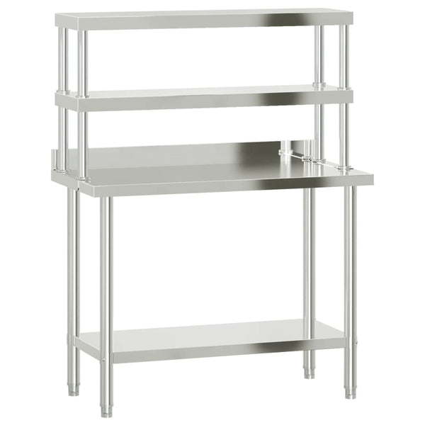 Kitchen Work Table With Overshelf 110X55x150 Cm Stainless Steel Kitchen Carts