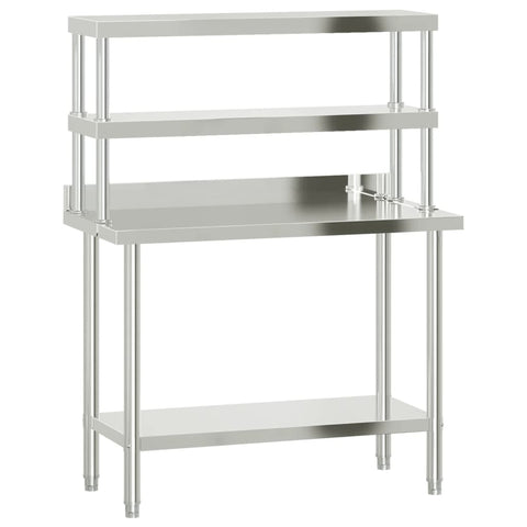 Kitchen Work Table With Overshelf 110X55x150 Cm Stainless Steel Kitchen Carts