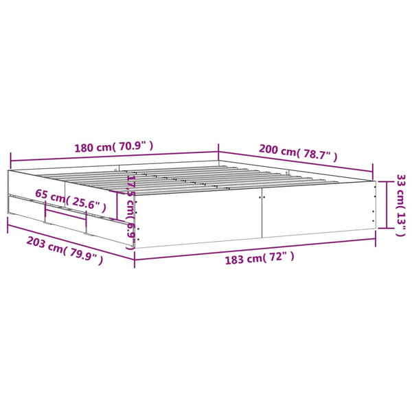 Vidaxl Bed Frame With Drawers Sonoma Oak 183X203 Cm King Size Engineered Wood King Bed Frames
