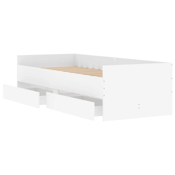 Single Bed Frames Bed Frame With Drawers White 90X190 Cm