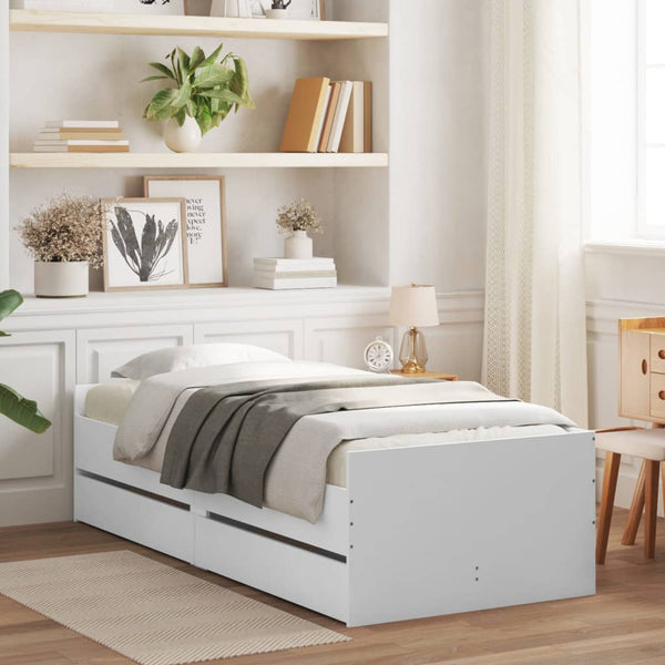 Single Bed Frames Bed Frame With Drawers White 90X190 Cm