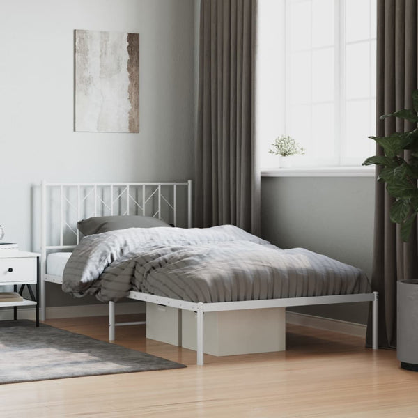 Metal Bed Frame With Headboard White 107X203 Cm King Single Bed Frames