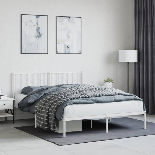 Metal Bed Frame With Headboard White 150X200 Cm Queen Bed Frames