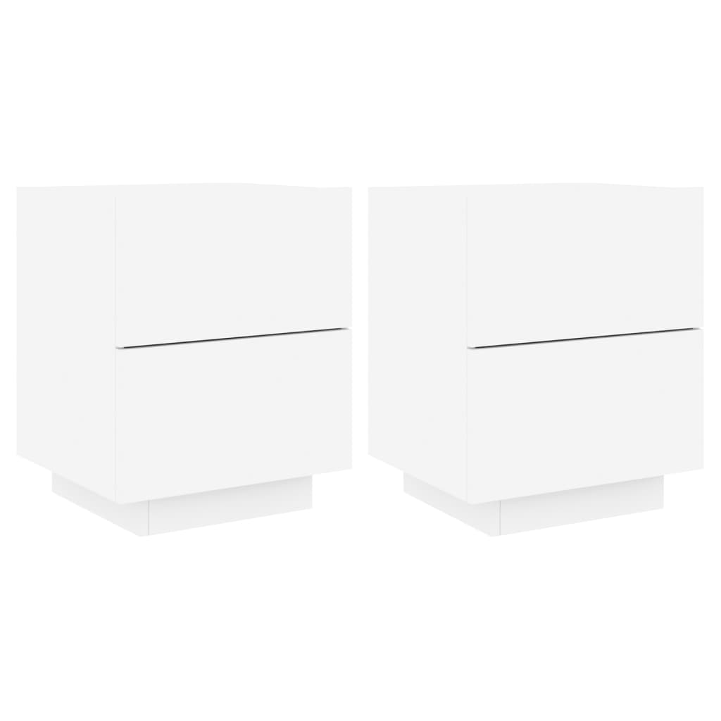 Bedside Tables Bedside Cabinets With Led Lights 2 Pcs White Engineered Wood