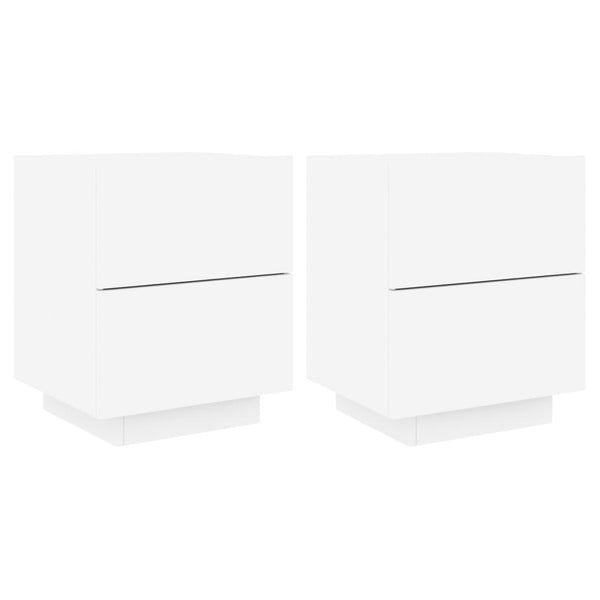 Bedside Tables Bedside Cabinets With Led Lights 2 Pcs White Engineered Wood