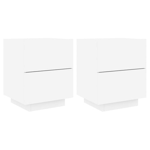 Bedside Cabinets With Led Lights 2 Pcs White Engineered Wood Bedside Tables