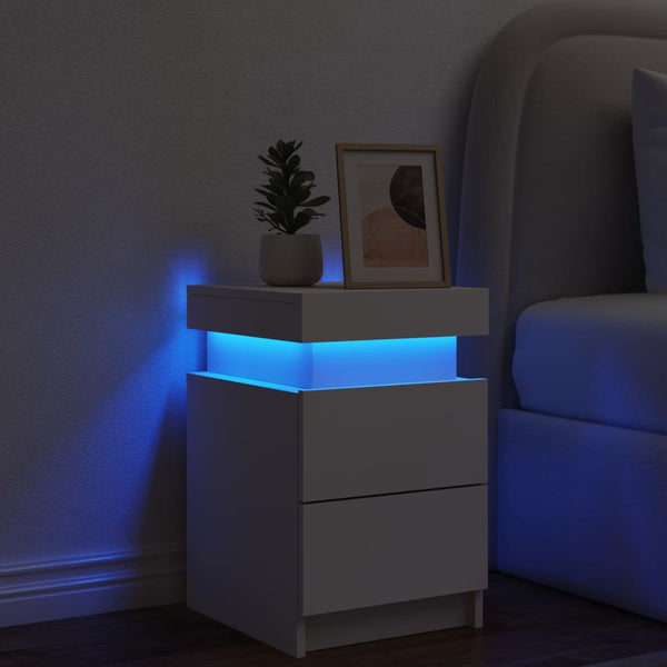 Bedside Cabinet With Led Lights White 35X39x55 Cm Bedside Tables