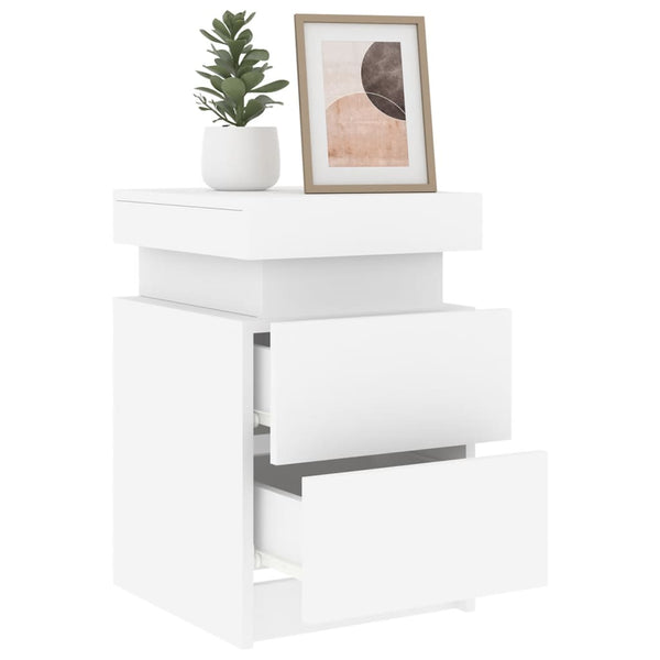 Bedside Cabinet With Led Lights White 35X39x55 Cm Bedside Tables