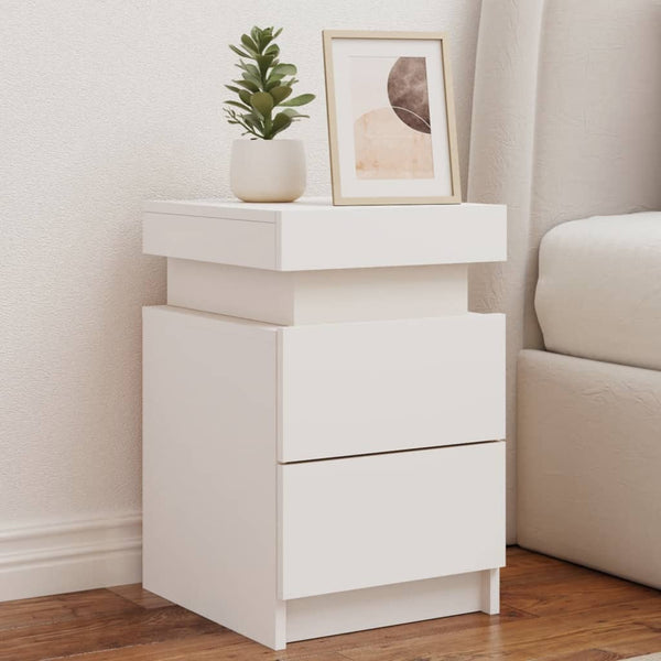 Bedside Cabinet With Led Lights White 35X39x55 Cm Bedside Tables