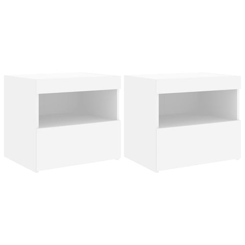 Bedside Cabinets With Led Lights 2 Pcs White 50X40x45 Cm Bedside Tables