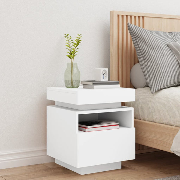 Bedside Cabinet With Led Lights White 40X39x48.5 Cm Bedside Tables