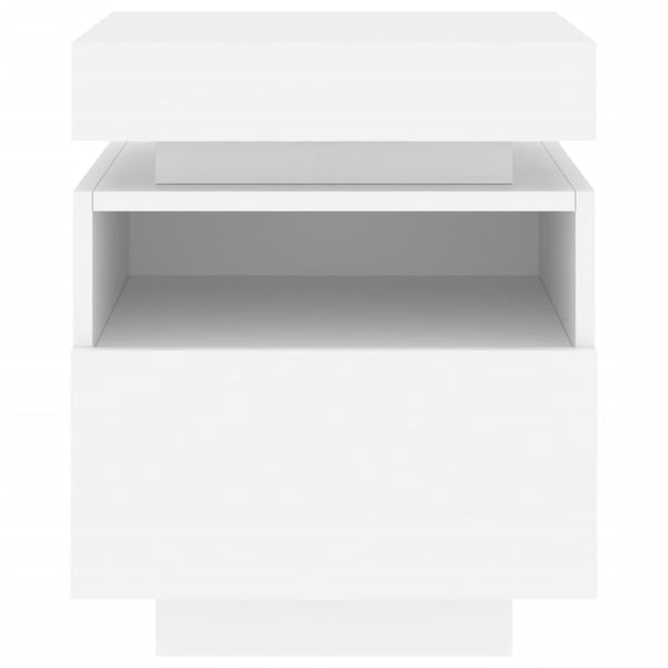Bedside Cabinet With Led Lights White 40X39x48.5 Cm Bedside Tables