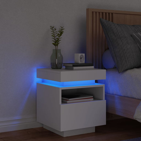 Bedside Cabinet With Led Lights White 40X39x48.5 Cm Bedside Tables