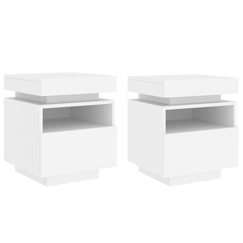 Bedside Cabinets With Led Lights 2 Pcs White 40X39x48.5 Cm Bedside Tables