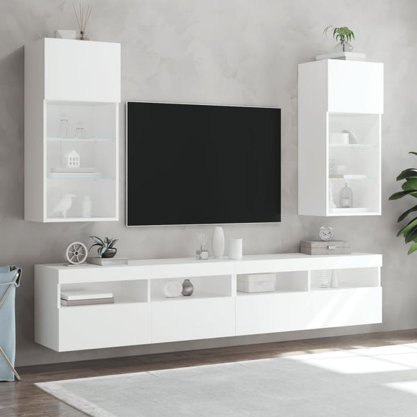 Tv Cabinets With Led Lights 2 Pcs White 40.5X30x90 Cm Tv Stands & Entertainment Units