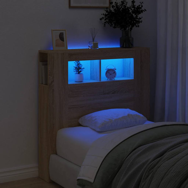Vidaxl Led Headboard Sonoma Oak 100X18.5X103.5 Cm Engineered Wood Headboards & Footboards