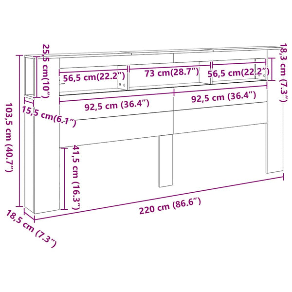 Vidaxl Led Headboard Sonoma Oak 220 Cm Engineered Wood Headboards & Footboards