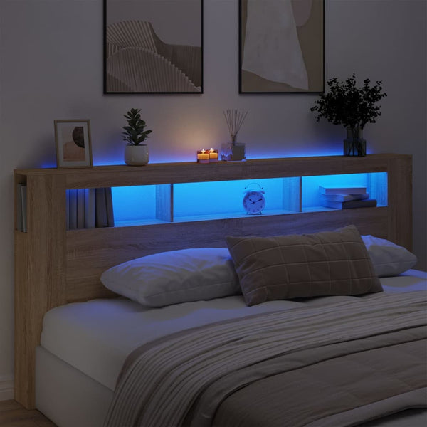 Vidaxl Led Headboard Sonoma Oak 220 Cm Engineered Wood Headboards & Footboards