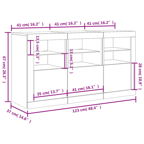 White Sideboard With Led Lights 123X37x67 Cm Engineered Wood Sideboards & Buffets