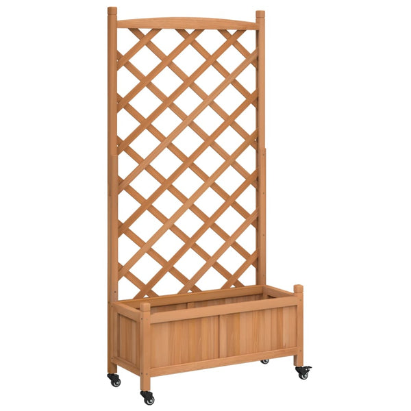 Vidaxl Planter With Trellis And Wheels Brown Solid Wood Fir Baskets Pots Window Boxes