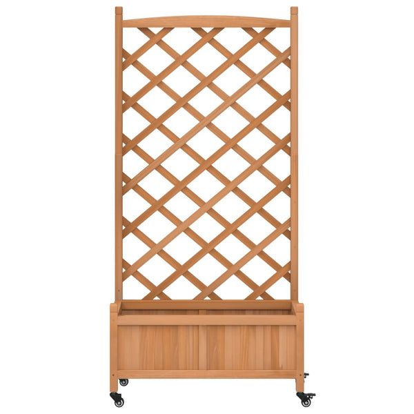Vidaxl Planter With Trellis And Wheels Brown Solid Wood Fir Baskets Pots Window Boxes