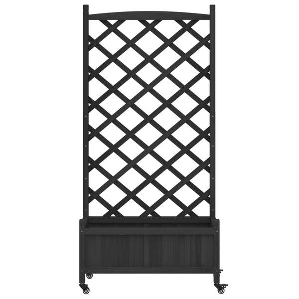 Vidaxl Planter With Trellis And Wheels Black Solid Wood Fir Baskets Pots Window Boxes