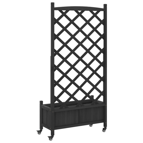 Vidaxl Planter With Trellis And Wheels Black Solid Wood Fir Baskets Pots Window Boxes