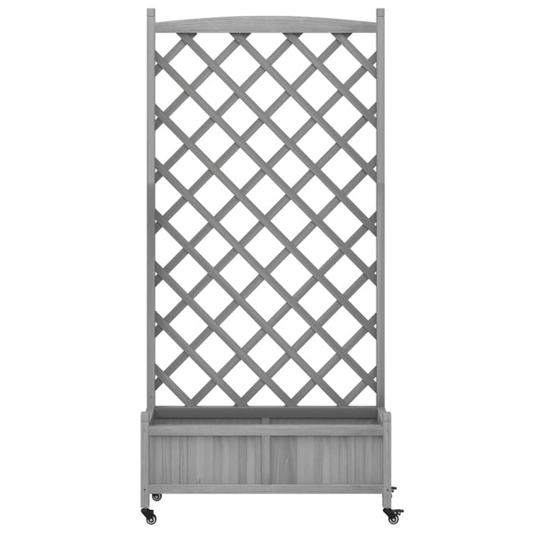 Vidaxl Planter With Trellis And Wheels Grey Solid Wood Fir Baskets Pots Window Boxes