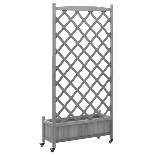 Vidaxl Planter With Trellis And Wheels Grey Solid Wood Fir Baskets Pots Window Boxes