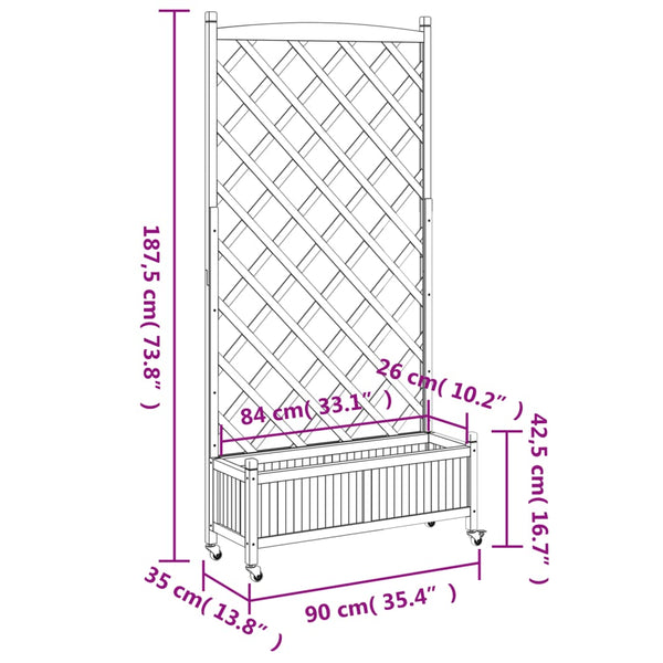 Vidaxl Planter With Trellis And Wheels Grey Solid Wood Fir Baskets Pots Window Boxes
