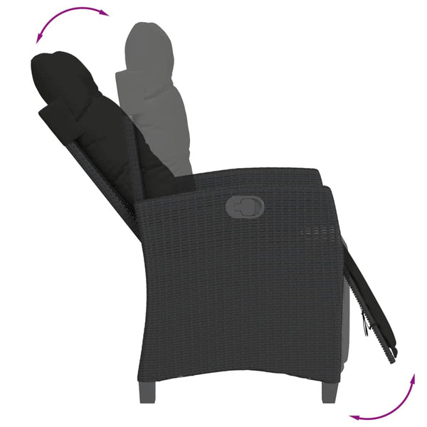 Reclining Garden Chair With Footrest Black Poly Rattan Patio Chairs