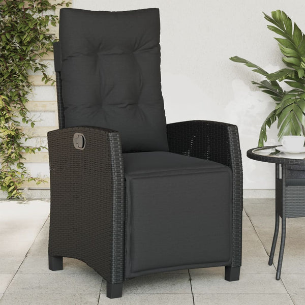 Reclining Garden Chair With Footrest Black Poly Rattan Patio Chairs