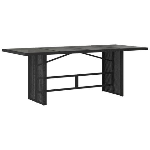 Garden Table With Glass Top Black 190X80x74 Cm Poly Rattan Patio & Garden Tables