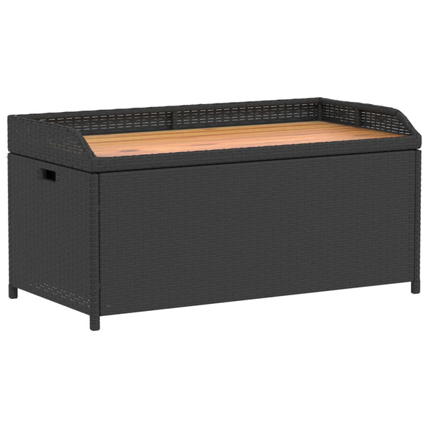 Storage Bench Black 100X50x52 Cm Poly Rattan And Acacia Wood Patio Benches