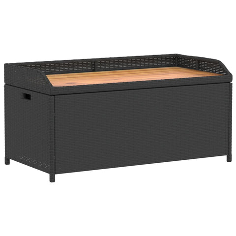 Storage Bench Black 100X50x52 Cm Poly Rattan And Acacia Wood Patio Benches