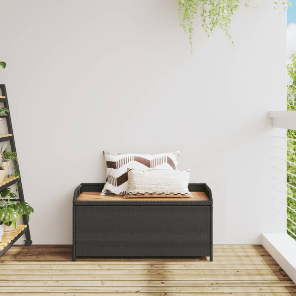 Storage Bench Black 100X50x52 Cm Poly Rattan And Acacia Wood Patio Benches
