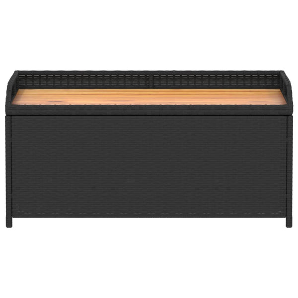 Storage Bench Black 100X50x52 Cm Poly Rattan And Acacia Wood Patio Benches