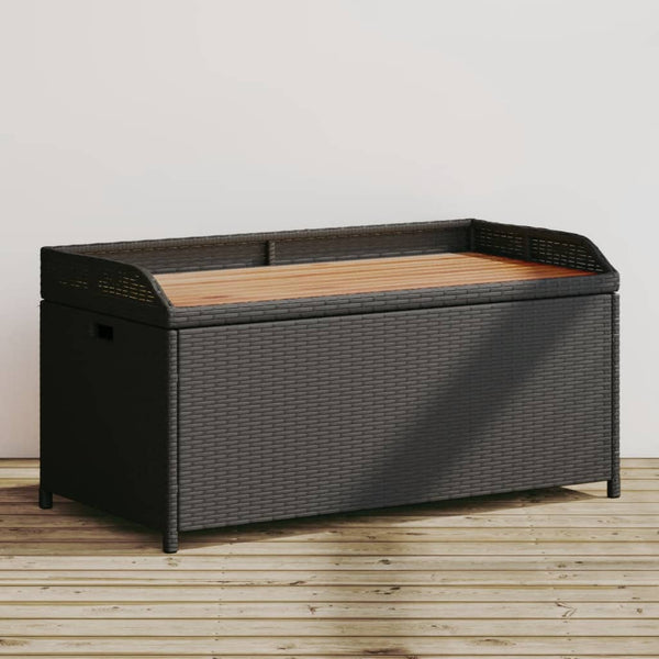Storage Bench Black 100X50x52 Cm Poly Rattan And Acacia Wood Patio Benches