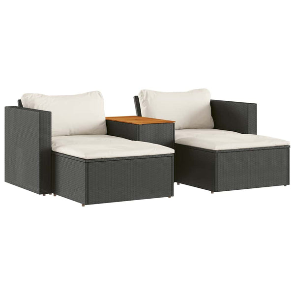 Vidaxl 5 Piece Garden Sofa Set With Cushions Black Poly Rattan Acacia Patio Furniture Sets
