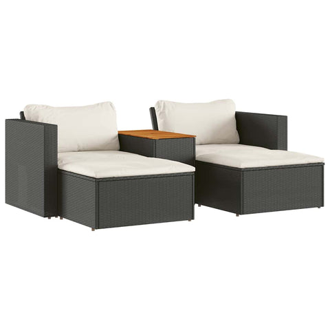 Vidaxl 5 Piece Garden Sofa Set With Cushions Black Poly Rattan Acacia Patio Furniture Sets