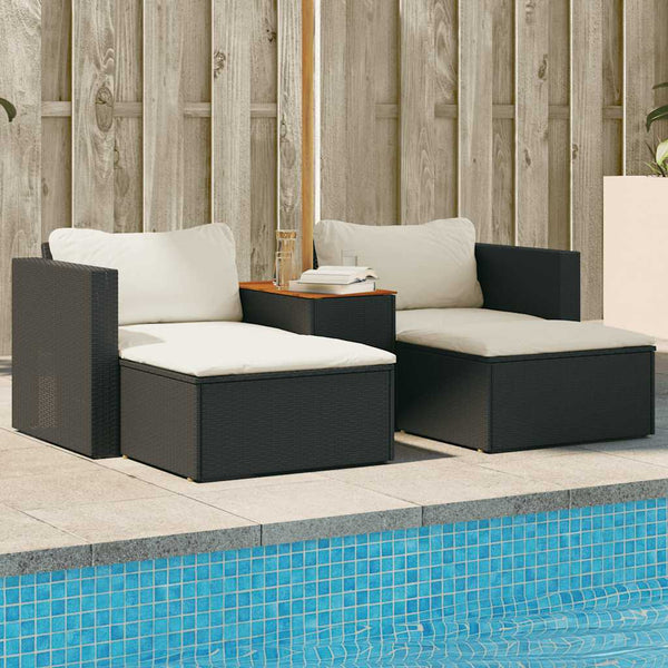 Vidaxl 5 Piece Garden Sofa Set With Cushions Black Poly Rattan Acacia Patio Furniture Sets