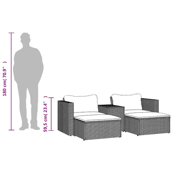 Vidaxl 5 Piece Garden Sofa Set With Cushions Grey Poly Rattan Acacia Patio Furniture Sets