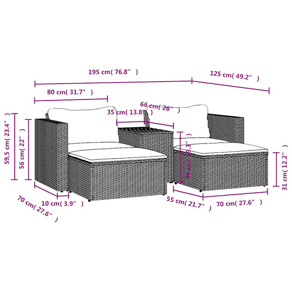 Vidaxl 5 Piece Garden Sofa Set With Cushions Grey Poly Rattan Acacia Patio Furniture Sets