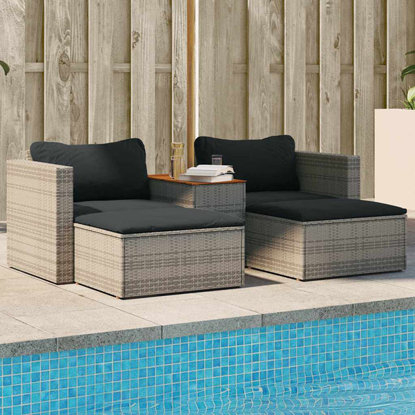 Vidaxl 5 Piece Garden Sofa Set With Cushions Grey Poly Rattan Acacia Patio Furniture Sets