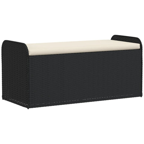 Storage Bench With Cushion Black 115X51x52 Cm Poly Rattan Patio Benches