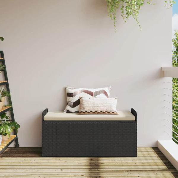 Storage Bench With Cushion Black 115X51x52 Cm Poly Rattan Patio Benches