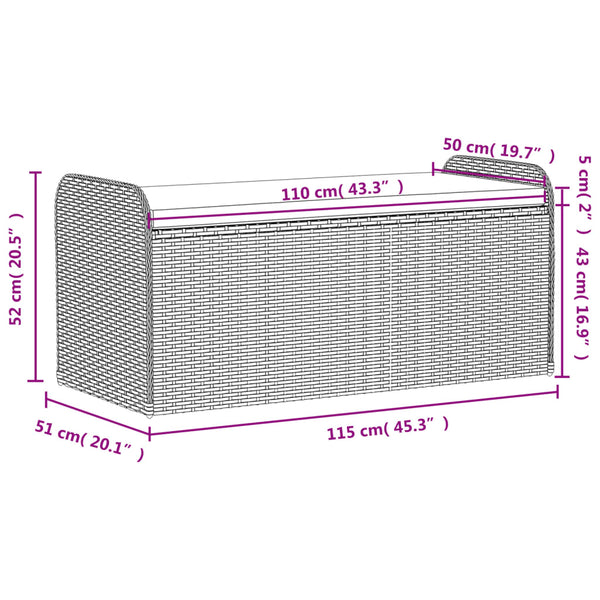Vidaxl Storage Bench With Cushion Black 115X51x52 Cm Poly Rattan Patio Benches